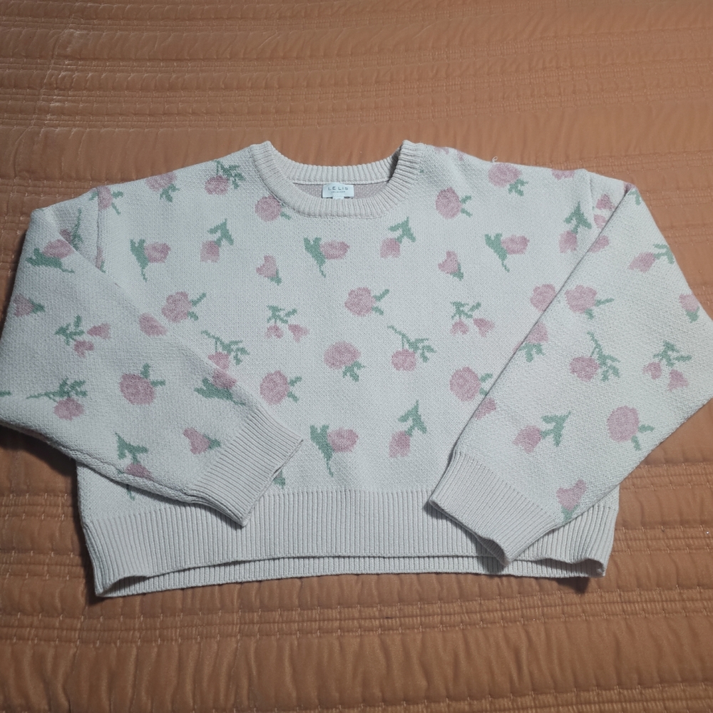Le Lis Floral Crew Neck Sweater - Pink and Green
